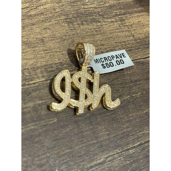 Micro-pave Initial Cz Sparkling Gold Accent Pendant 1” Brand New With Tag - Picture 2 of 3